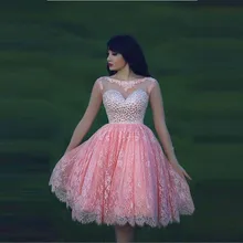 Sexy Spitze Backless Formales Partei-kleid Glänzenden Kristall Knielangen Rosa Homecoming Kleider Oansatz Langen Ärmeln Sheer 2015 Neue