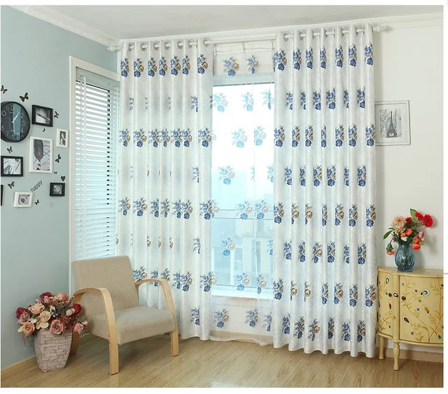 Buy Fresh white fabric floral pattern curtain finished