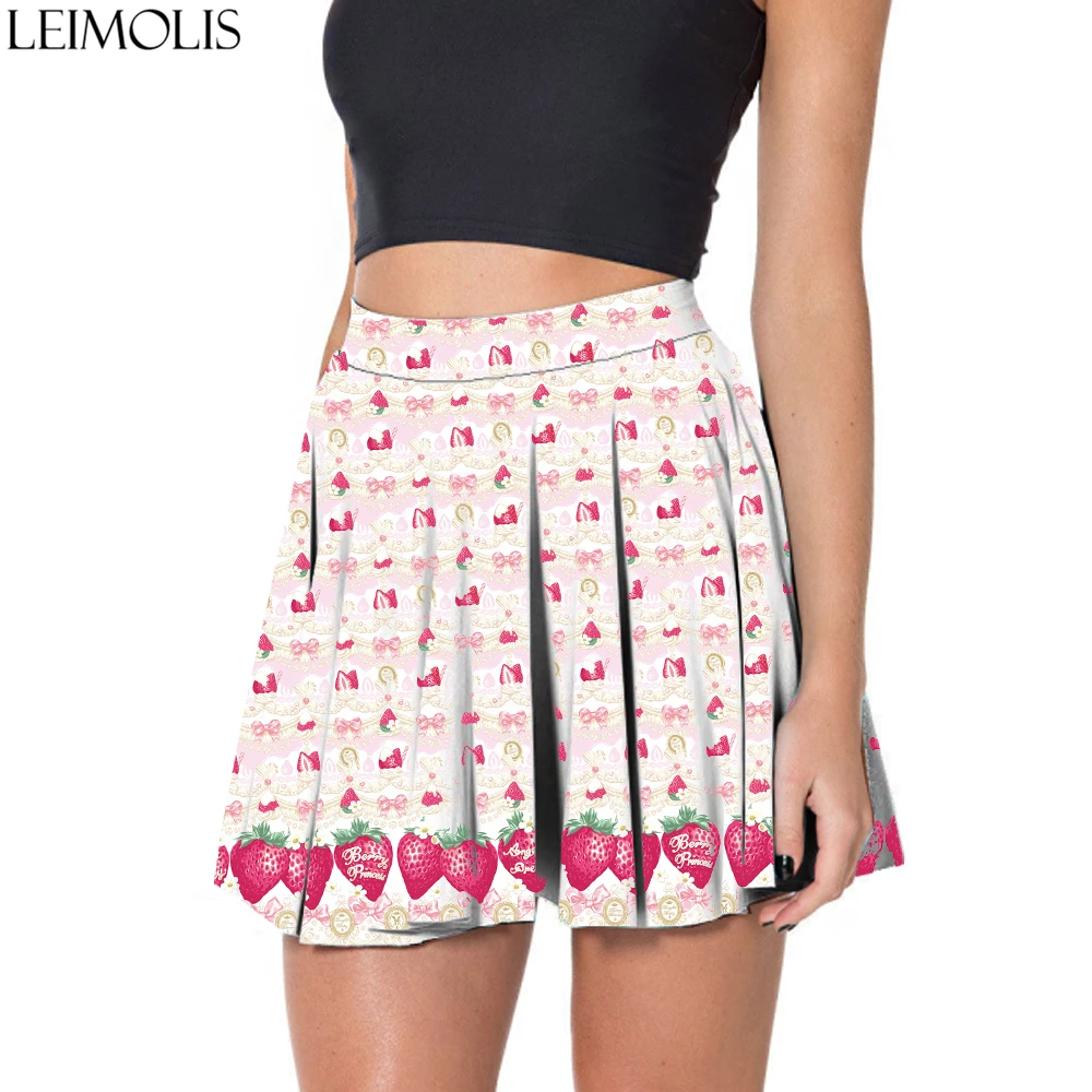 

LEIMOLIS strawberry cake pink print plus size high waist mini skirt harajuku kawaii sexy streetwear short pleated skirts womens
