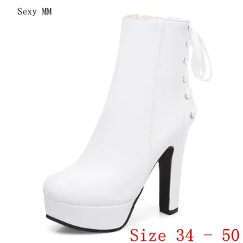 

Spring Autumn Women Platform Ankle Boots Woman Short Boots High Heel Shoes Plus Size 34 - 40 41 42 43 44 45 46 47 48 49 50