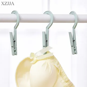 

XZJJA 6Pcs Plastic Clothes Pegs Travel Portable Hanging Hook Clothes Pin Clips Household Clothespins Socks Underwear Drying Rack