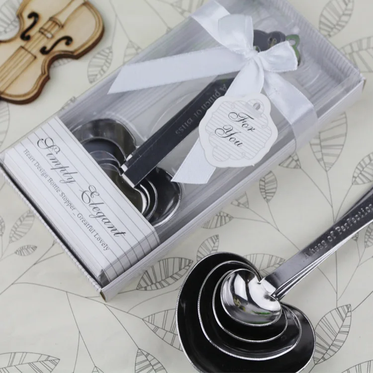 

50 sets/lot Love Wedding favors of Simply Elegant Heart Shaped Stainless Steel measuring spoon in White Gift Box Free shipping