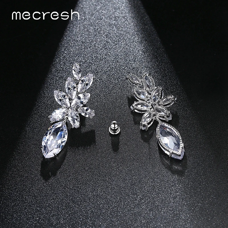 Mecresh Gorgeous Cluster Flower Drop Earrings for Women Statement Clear CZ Bridal Party Wedding Earrings Fashion Jewelry MEH1057
