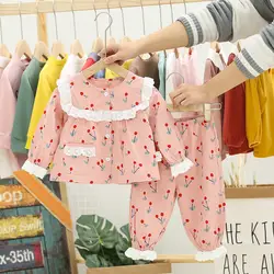 Лидер продаж 2019 года, детская Весенняя новая одежда для маленьких девочек хлопковые детские комплекты футболка с фруктовым принтом + штаны