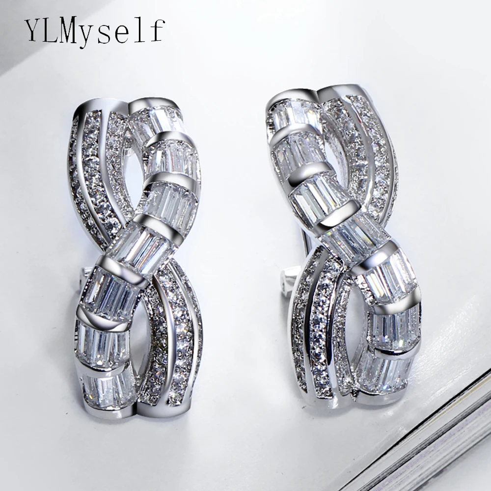 Unique design earrings pave cubic zircon crystal aretes high quality women drop earring statement Jewelry