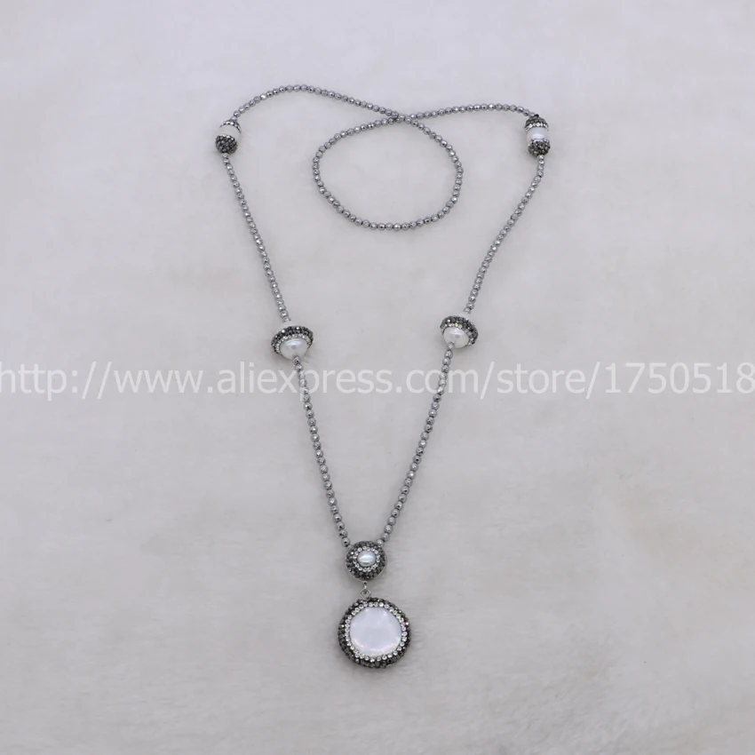

Handmade 4 Strand Natural round pearl pave rhinestone&4 pearl beads 28"natural hematite silver plated necklace Gems jewelry 556