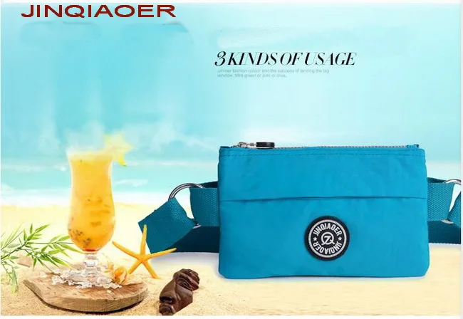

JINQIAOER Brand fashion Women Waist Bags Waterproof Nylon Casual Bag Ladies Travel Waist Belt Bum Pack Coin Bag