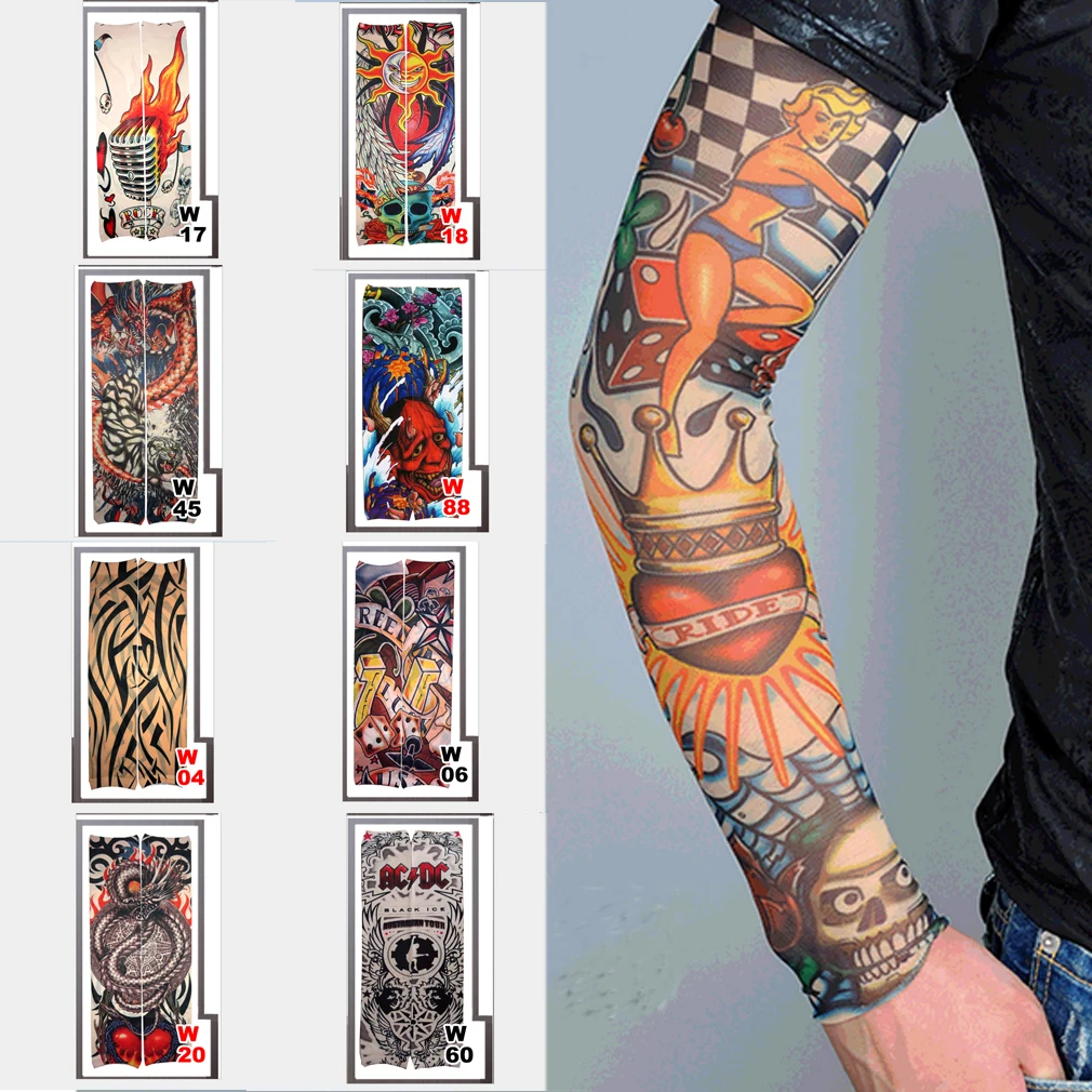 

2019 New Hot Unisex Men Women Arm Cuff Temporary Tattoo Sleeve UV Sun Protection Gloves Bicycle Sleeve Cover Tattoo Arm Warmers