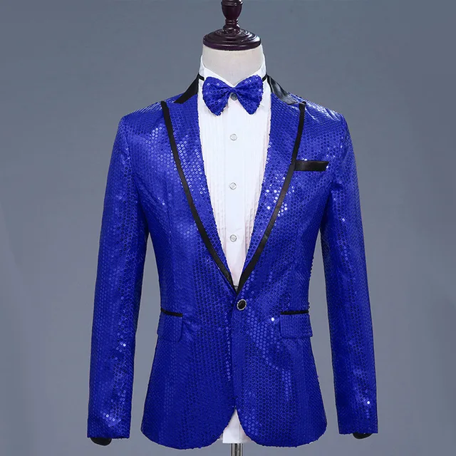 Mens Glitter Blazer Jacket With Bow Tie Pink Sequins Dress Suit Men