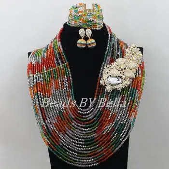 

Chunky New Nigerian Wedding African Beads Jewelry Set Multicolor Crystal Beads Necklace Bridal Jewelry Sets Free Shipping ABF615