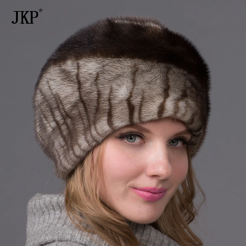 Новая модная меховая шапка из натуральной норки для женщин, зимние меховые шапки в полоску, меховая шапка хорошего качества, горячая распродажа