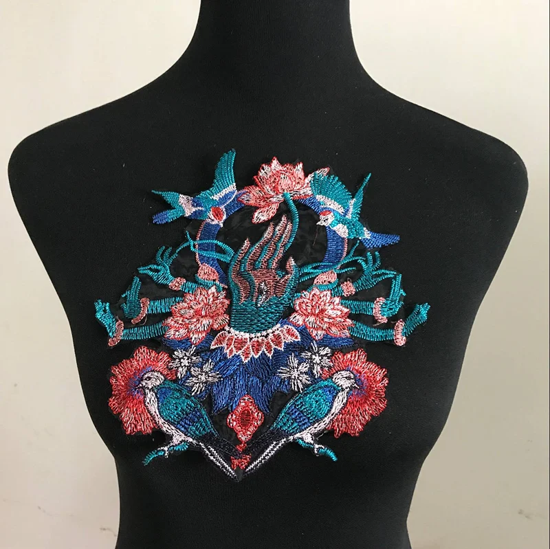 

2Pc/Lot 20*20.5cm Ethnic Embroidered Yarn Applique Flower Bird Hand Palm Embroidery Patches For Clothes DIY Handmade Accessories