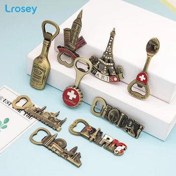 

3D Bottle Opener Fridge Magnets England London Swiss metal Refrigerator Magnets Home Decor French Tower European Message holder
