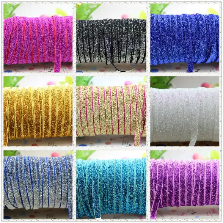 Best prices 3/8'' Free shipping ELASTIC Glitter Velvet Ribbon 50y/color/lot YOU PICK COLOR party decoration wholesale 9mm P2811 photo
