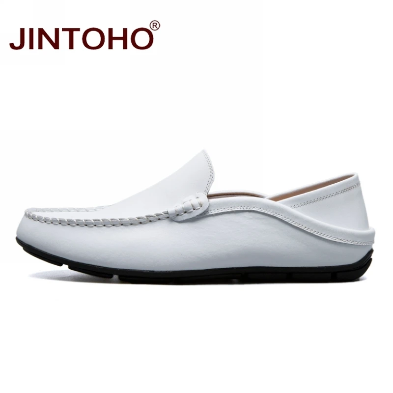Ceny JINTOHO big size 35 47 slip on casualowe męskie mokasyny wiosenne i jesienne mokasyny męskie buty oryginalne męskie skórzane płaskie buty buty