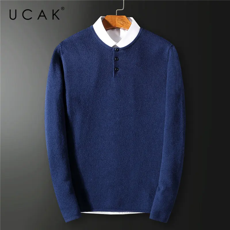 UCAK Brand Merino Wool Sweater Men Autumn Winter Cashmere Sweaters Streetwear Casual Button O-Neck Pull Homme Pullover Men U3026 UCAK Brand Merino Wool Sweater Men Autumn Winter Cashmere Sweaters Streetwear Casual Button O-Neck Pull Homme Pullover Men U3026