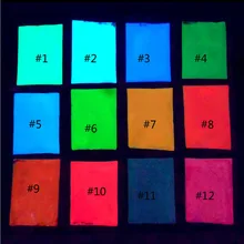 12 цветов Блеск для ногтей порошок 10 г/пакет флуоресцентный пигментный эффект светится в темноте порошок CFPB16