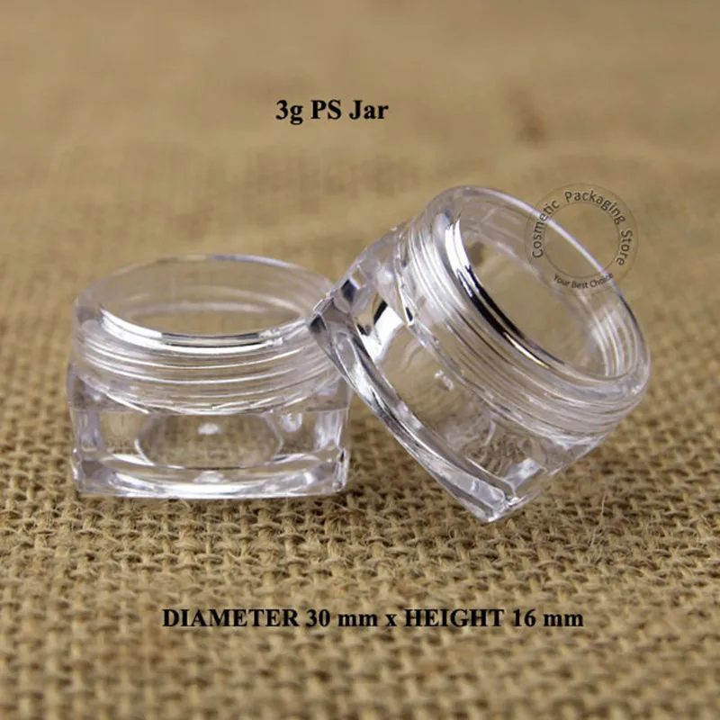 

100pcs High Quality 3g Gram Cosmetic Empty Jars Delicate Cosmetic Containers 3ml Mini Sample Box PS Jars With Lids Cream Bottles