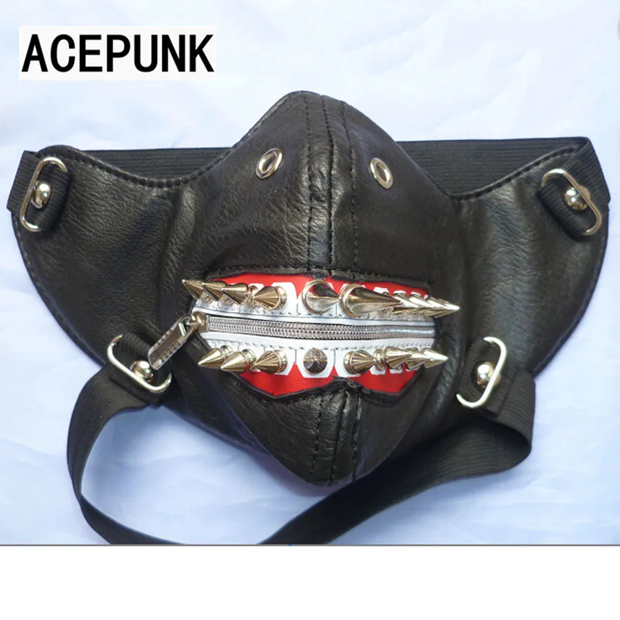 Новое поступление модные длинные заклепки; крутая мужская вечерние маска для ночного клуба черные кожаные маска стимпанк заклепки мотоциклетные байкерские маски
