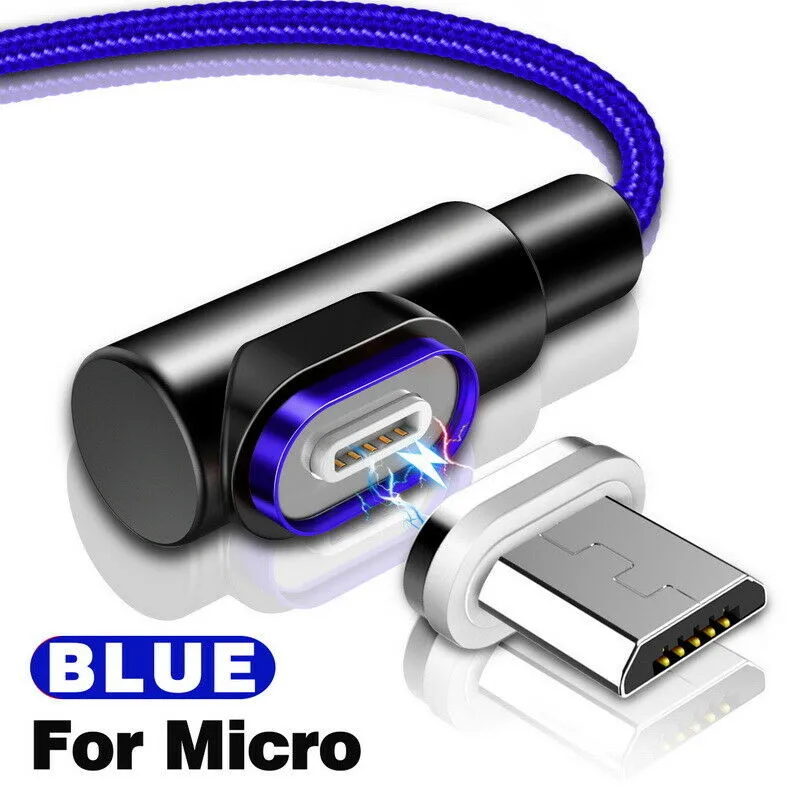 Магнитный кабель Micro USB кабель для быстрой зарядки type-C 1 м 3 а кабель для передачи данных нейлоновый Магнитный зарядный кабель для iPhone Xiaomi светодиодный - Цвет: BLUE For Micro
