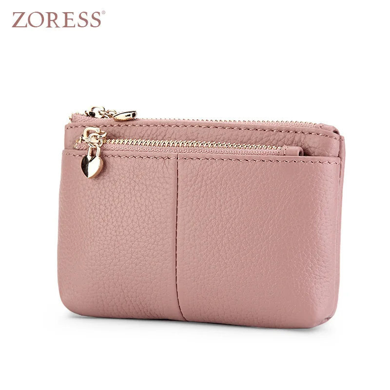

ZORESS Women Genuine Leather Coin Purse With Key Ring Candy Color Lady's Triple Zipper Mini Credit Card Holder Wallet
