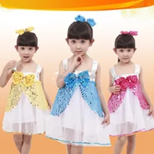 Ярко-розовое, голубое, желтое, красное детское платье в стиле джаз с воланами платья для танцев на сцене с повязкой на голову для девочек