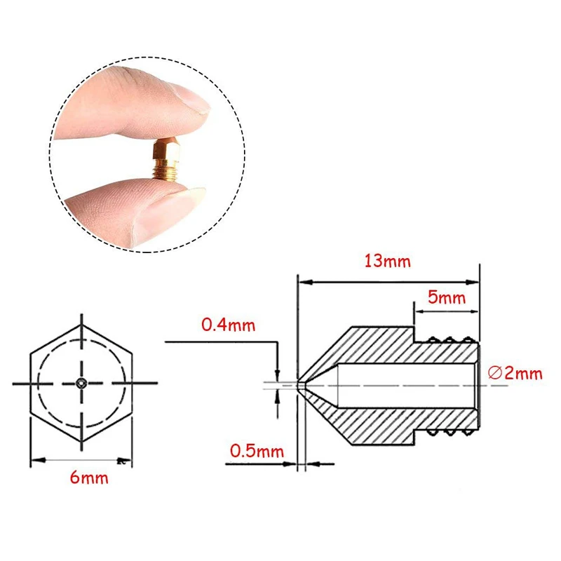 Mk8 Brass 3d printer nozzle 0.2/0.3/0.4/0.5/0.6/0.8/1.0 mm Copper Threaded Extruder Mk8 3d printer Parts 1.75/3mm