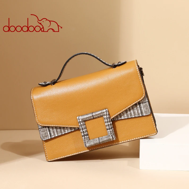 

2018 new women fashion pu messenger bags with top handle and plaid long strap double cover flap D8629