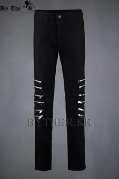 

27-42 ! 2017 Men's personality casual hiphop zipper trousers solid color fit slim jeans plus size punk men's trousers dancer