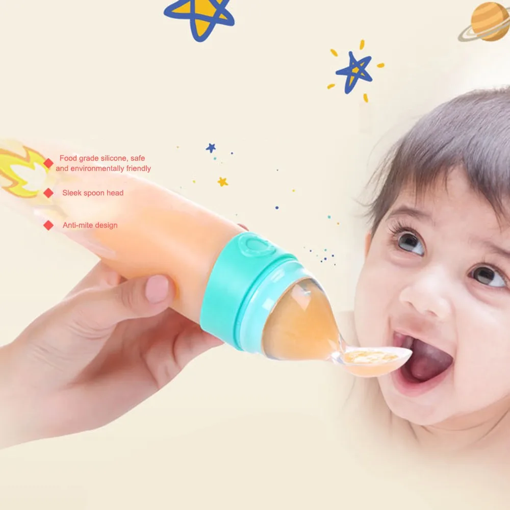 

Mambobaby Baby Squeezing Feeding Bottle Silicone Baby Spoon BPA Free Infant Healthy Feeder for Newborn Squeeze Feeding Spoon