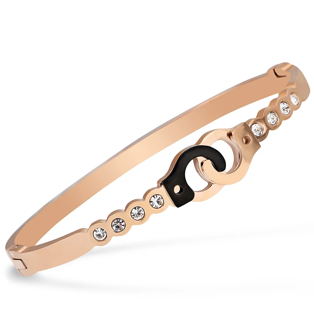 

France Authentic Titanium Crystal from Austrian Black Rope Menottes Handcuffs Bracelet For Women Jewelry