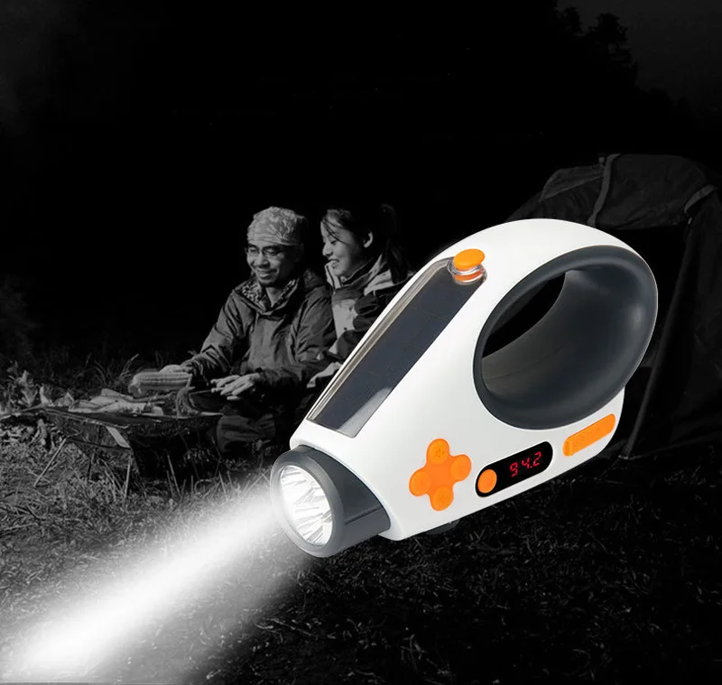Multifunction Solar Charged Led Flashlight Manual Electricity Generation FMAM Radio Torches USB Charging Portable Camping Light (11)