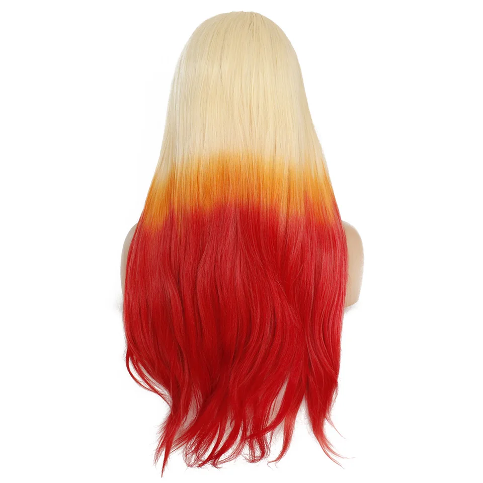 Long Synthetic Lace Front Wavy Wig 613 Blonde Yellow Ombre Red 3