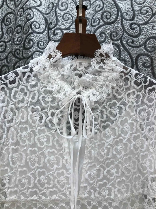 Элегантное кружевное платье, летнее модное Стильное женское платье с гофрированным воротником, изысканное Тюлевое кружевное платье с вышивкой, свободное белое платье Vestidos