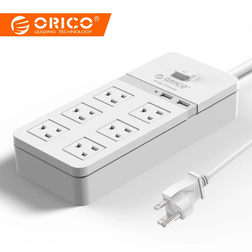 Продажа ORICO SPT S6 Smart USB мощность полосы гнездо США Plug перегрузки переключатель стабилизатор напряжения 6 выход 2 порты и разъёмы USB зарядное устройство...