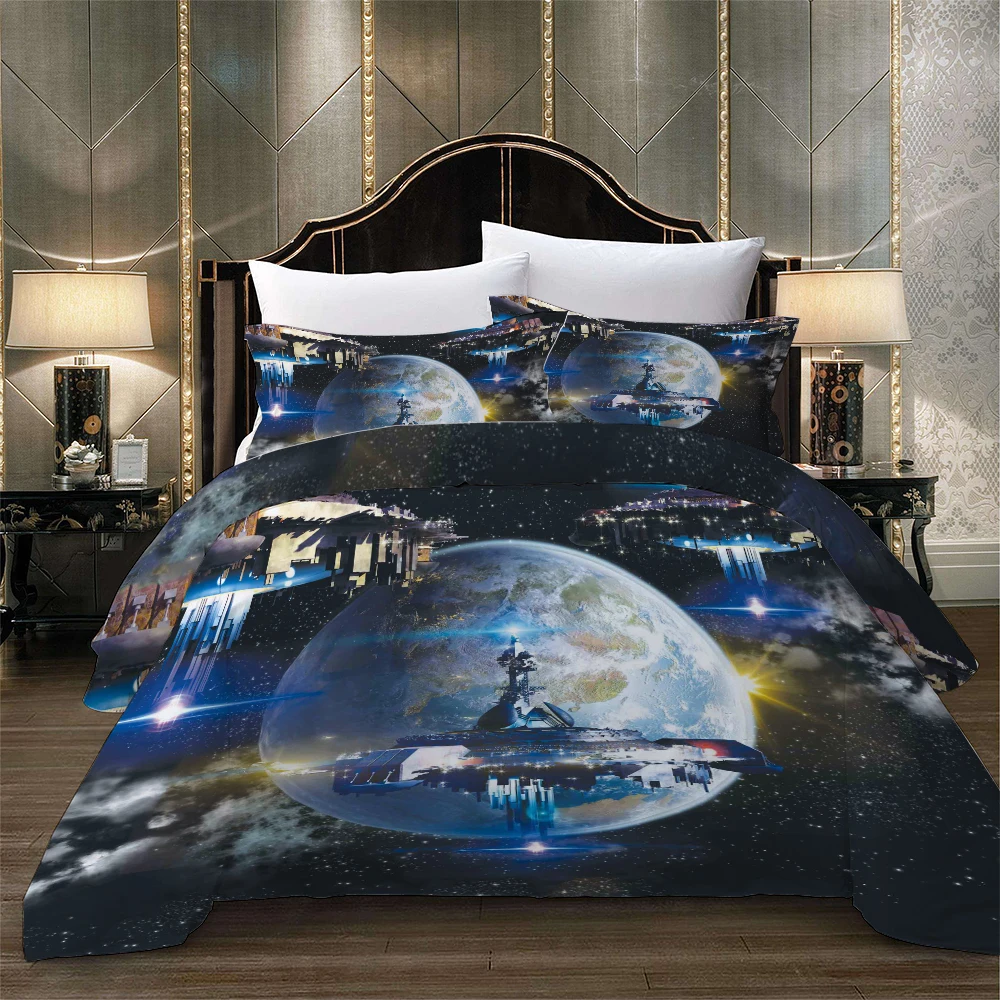 Хипстер 3D космический набор постельного белья синий земля Мерцающие Звезды галактика постельное белье космический корабль война наволочка пододеяльник набор