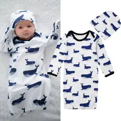 Новый комплект из 2 предметов для новорожденных спальный мешок для мальчиков и девочек Пеленальное Одеяло китенок шляпа теплый мягкий для