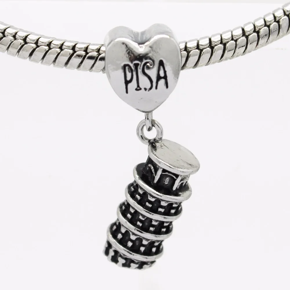 Слайд шарм Новая мода ювелирные изделия Пизанская башня, Италия талисман Подвеска Шарм Бусины fit Pandora браслет A-1