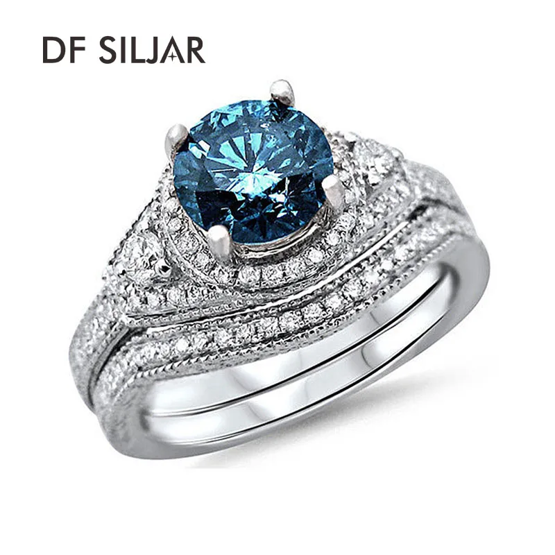 AAA Zircon Stone Rings For Women Blue Clear Rhinestone Wedding Ring