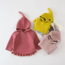 Осень-зима для маленьких девочек с длинными рукавами и капюшоном, Ленточки вязаный пуловер, свитер, верхняя одежда, детское пальто для мальчиков и девочек; roupas de bebe