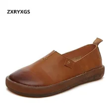 Самые популярные новые туфли из воловьей кожи в стиле ретро; женская обувь на плоской подошве; коллекция года; сезон весна; элегантные мягкие женские туфли на плоской подошве; удобная модная обувь