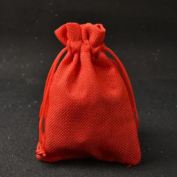 

10x14cm 10pcs/lot Red Jute Bag Wedding Gift Bag Drawable Jewelry Bag Pouch Favor Candy Bracelet Charms Packaging Bag H0453