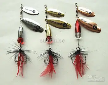 

NewArrival - Spinner bait Bell-shaped brass Metal Fishing baits Double sequins long leader hook tied feathers 22g