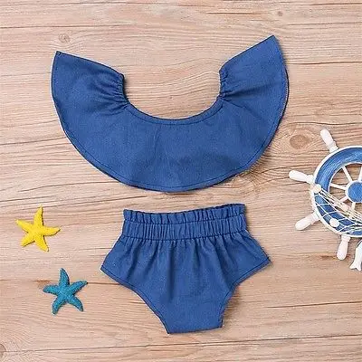 

New Style Denim Newborn Toddler Baby Girl Clothes Off Shoulder Crop Tops+Shorts Outfit Baby Clothing Set