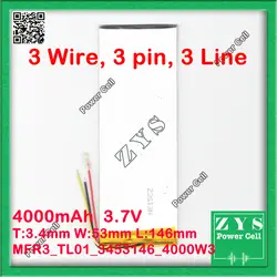 3 Провода Детская безопасность упаковка литий-ионный аккумулятор 3.7 В 4000 мАч аккумуляторная 3.7 В батарея для планшетных ПК 3.4x53x146 мм 3453146 3.7 В
