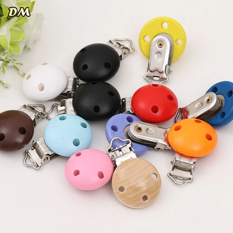 

2pcs Metal Wooden Baby Pacifier Clips Holders Cute Infant Soother Clasps Holders Accessories Diy Tool