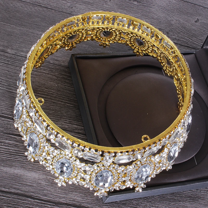 Модное серебристое Золотая тиара роскошные круглые большие короны свадебные аксессуары для волос королева Королевская корона свадебные украшения для волос