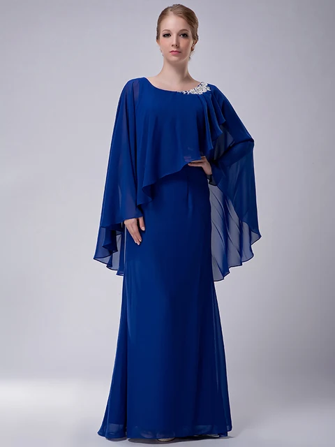 Cecelle 2016 Royal Blue Sheath Long Chiffon Mother Bride Dresses Long Chiffon Mother Bride Dresses