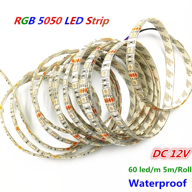 100 м/лот, 60LED/M SMD5050 RGB гибкий свет Газа Водонепроницаемый IP65 DC12V, 5 м/roll RGB теплый белый красный синий зеленый, желтый, розовый