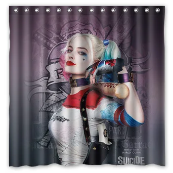 

Bathroom Products Polyester Fabric Suicide Squad Printed Shower Curtains Waterproof Washable Curtain 72"*72" 12pcs Hooks